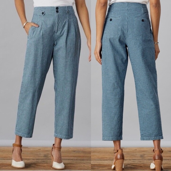 Sundance Pants - Sundance Life Of Dreams Gingham Plaid Pants Petite Blue Linen Cotton Sz P8